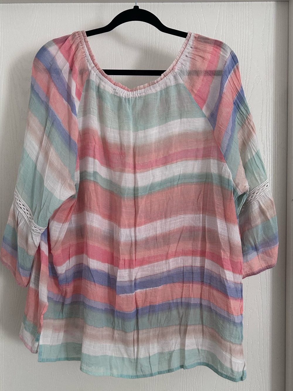 Zac & Rachel | Pastel Multi-Stripe Peasant tunic | Size 2X - Picture 5 of 5